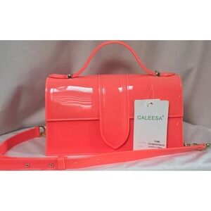 NWT-CALEESA Orange Glossy Top Handle Crossbody Gold Hrdwre w/Duster Bag